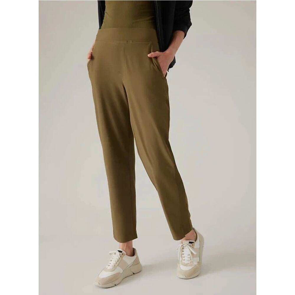 Athleta Brooklyn Mid-Rise Ankle Pants Acacia Olive Women’s 14 — Travel Work